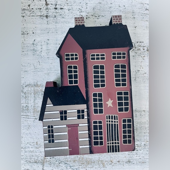 *Town House Blocks Primitive Burgundy Shelf Sitter - Picture 5 of 12